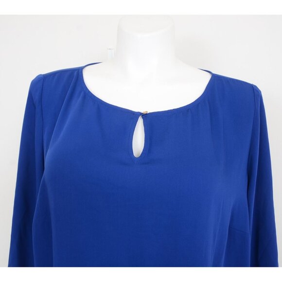 Talbots PLUS Size 2X Royal Blue 3/4 Knotted Sleeve Keyhole Blouse Top Office - Picture 2 of 9